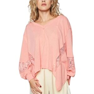 NWOT POL Pink Lace Detail Top
